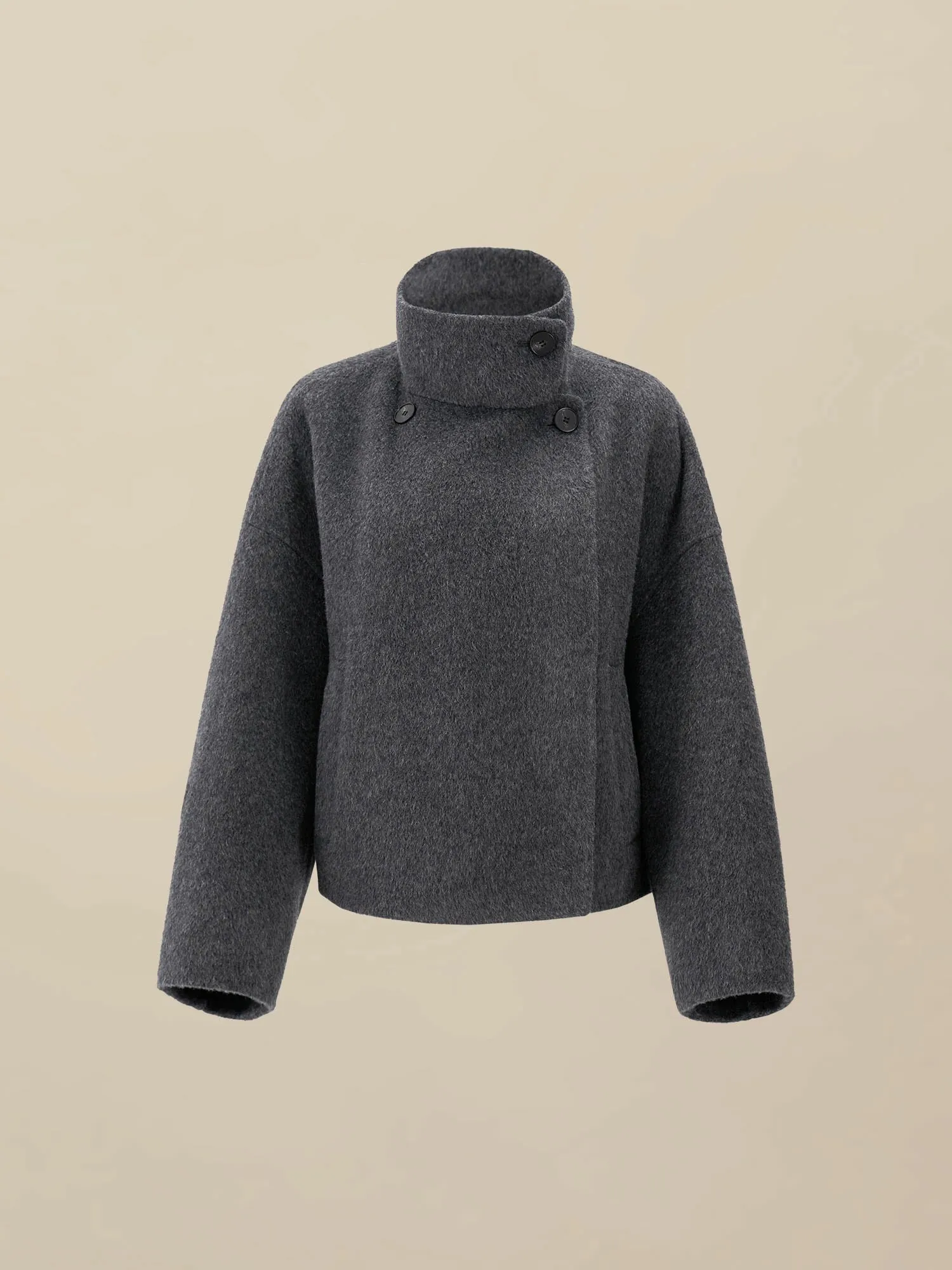 Amoretu 70.9% Wool Stand Collar Long Sleeve Wool Short Coat