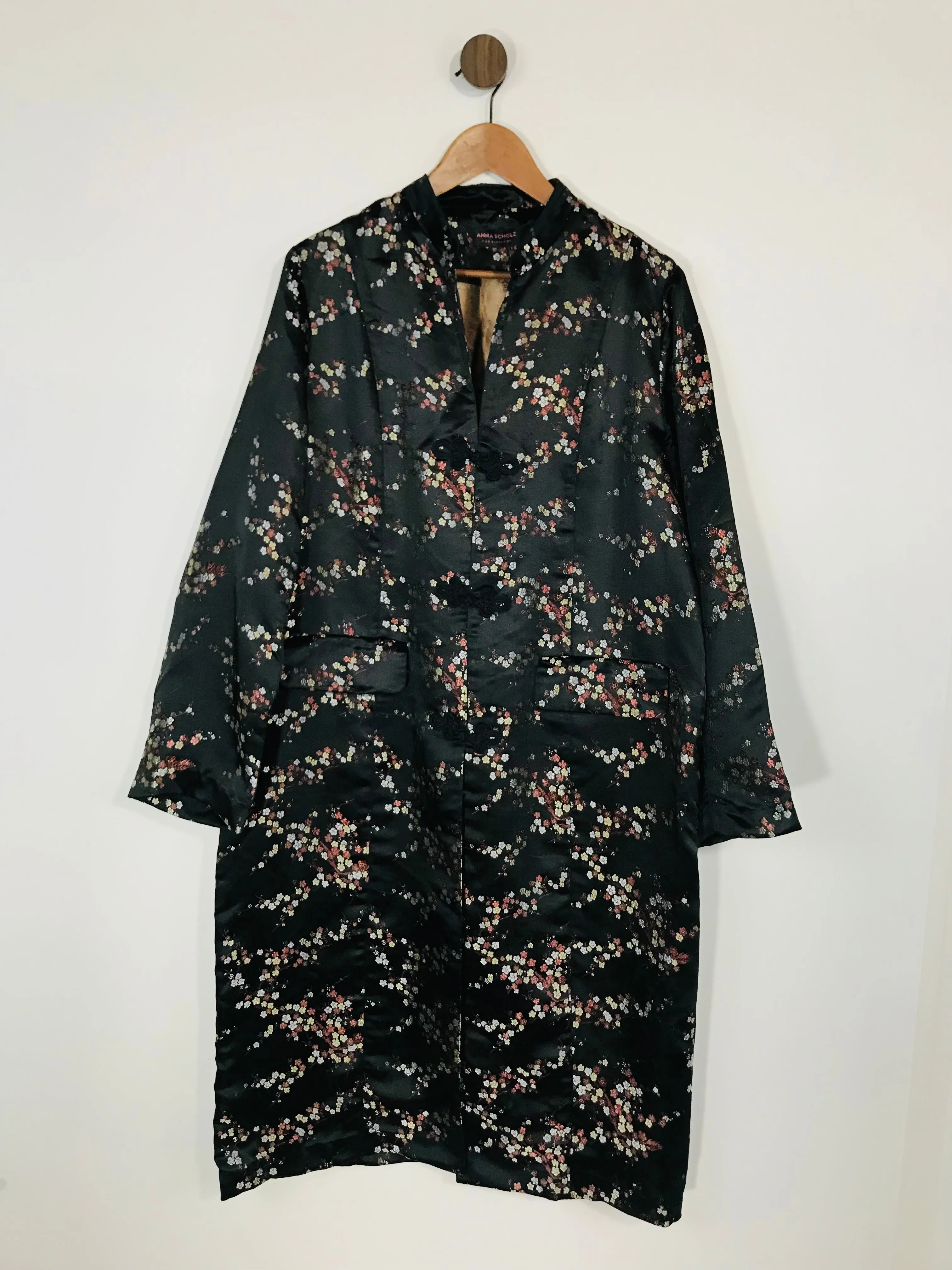 Anna Scholz Women's Japanese Floral Kimono Overcoat Coat | UK20 | Black