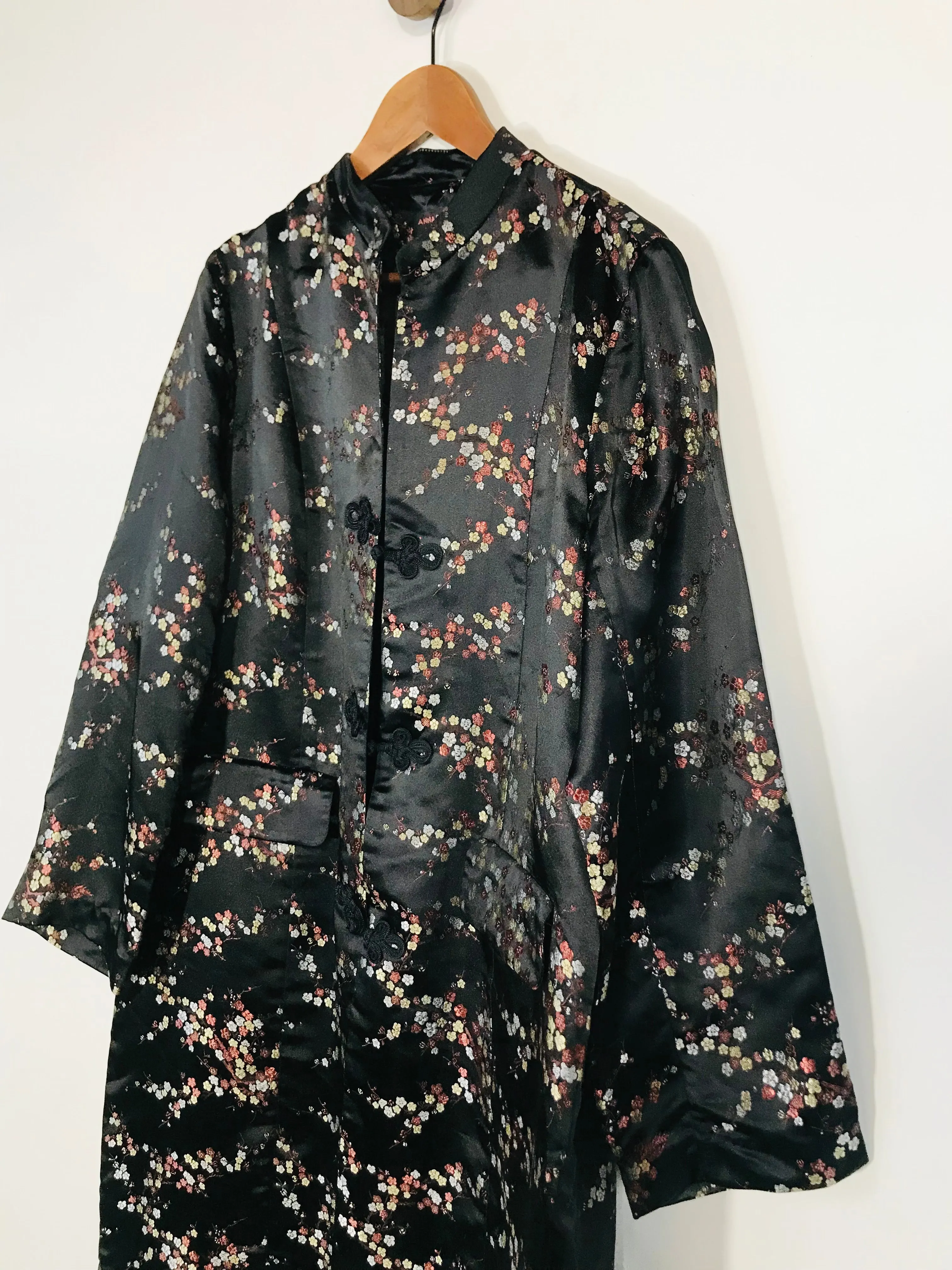 Anna Scholz Women's Japanese Floral Kimono Overcoat Coat | UK20 | Black