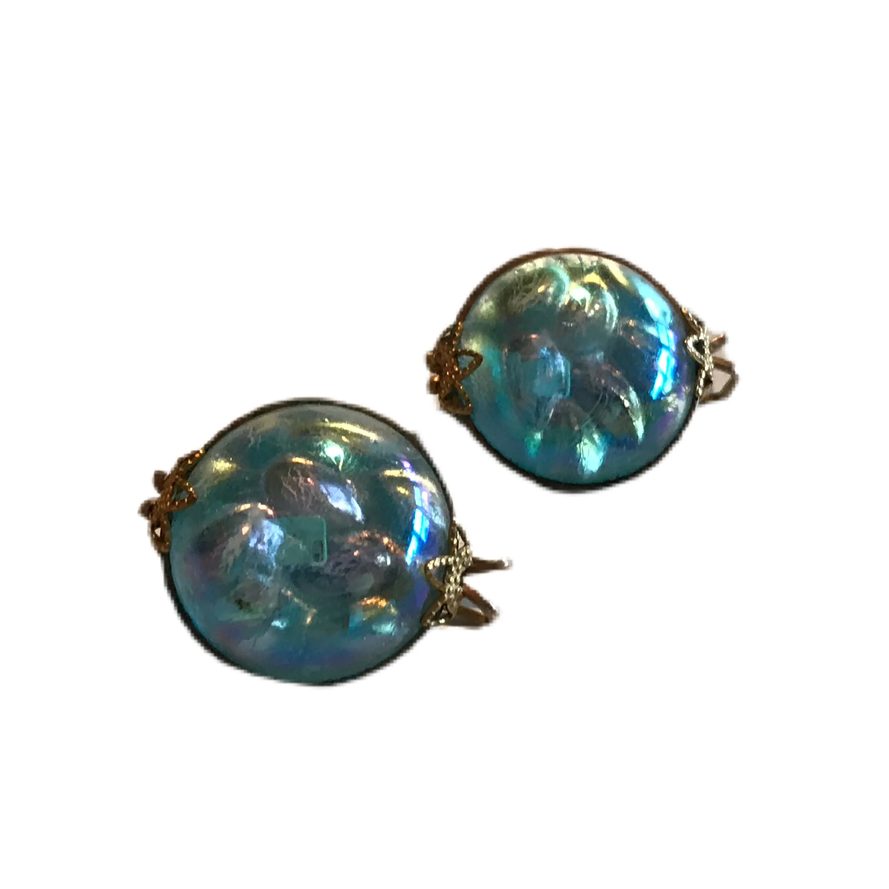 Azure Blue Bubble Glass Clip Earrings circa 1960s