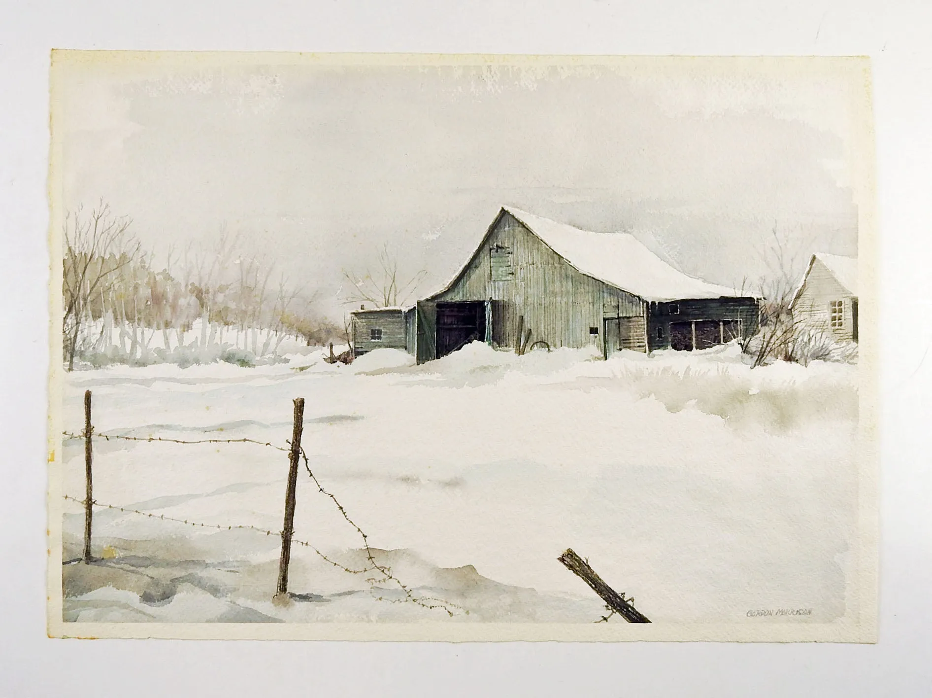 Barn in Winter by Gordon Morrison Watercolor Painting