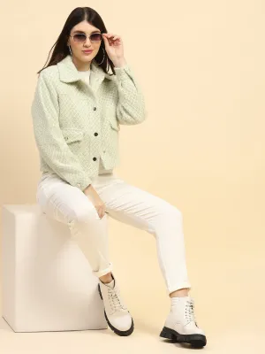 Basil Green Checkerd Poly Blend Relaxed Fit Jacket