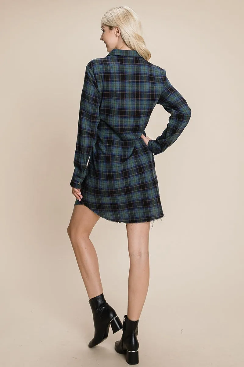 Belted Casual Tunic Cotton Plaid T Shirt Dresses