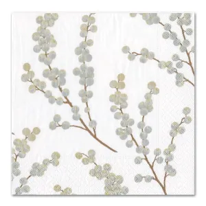 Berry Branches White Silver Paper Luncheon Napkins