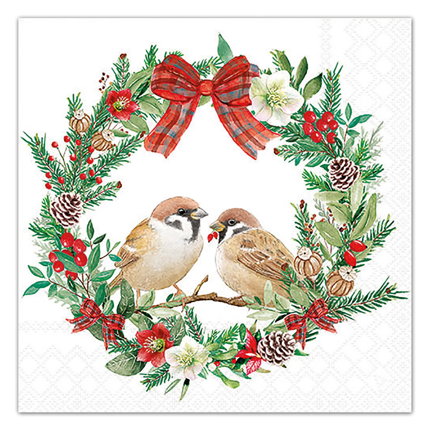 Birds Christmas Wreath Paper Luncheon Napkins