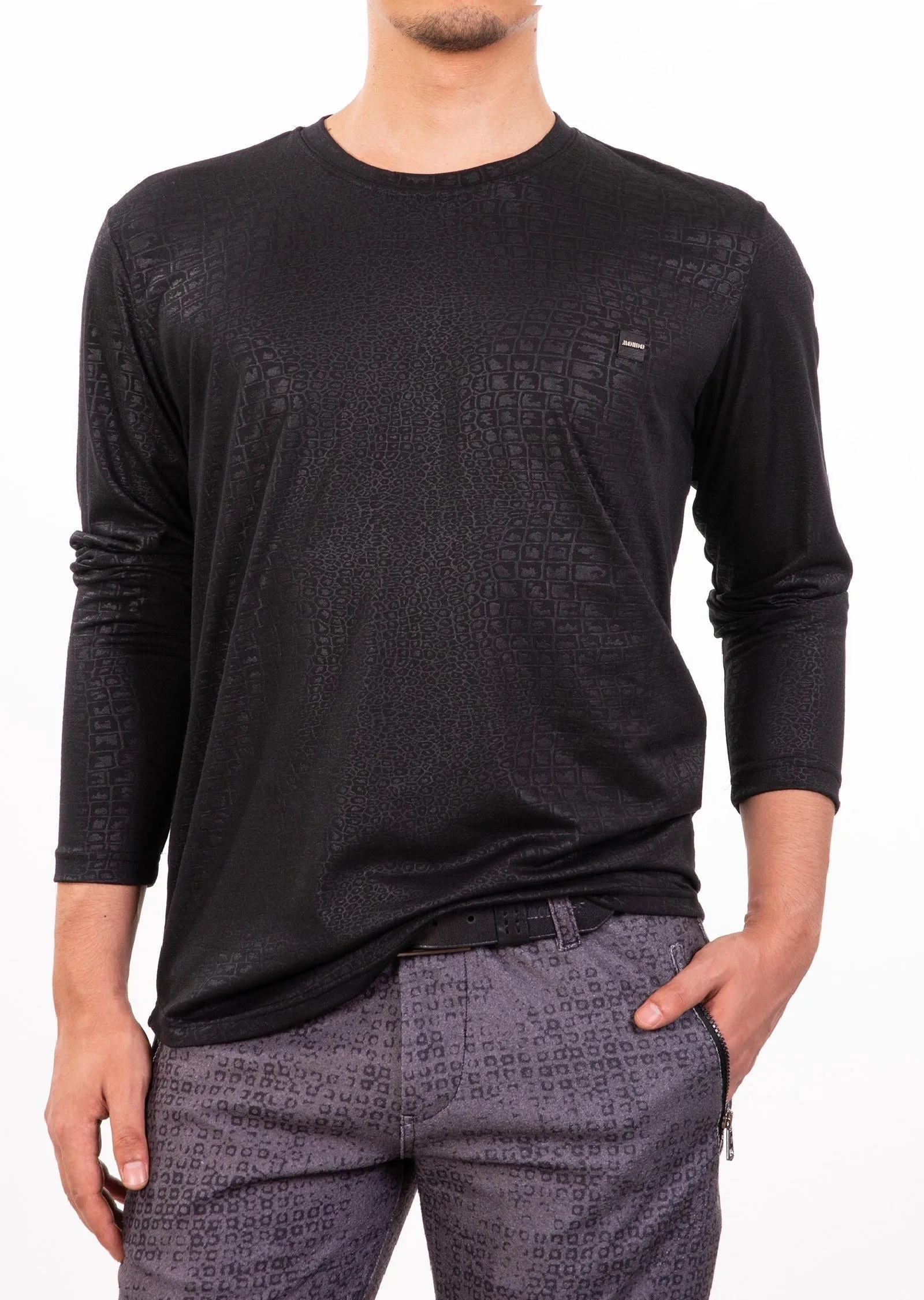 Black Croc Print Long Sleeve Tee