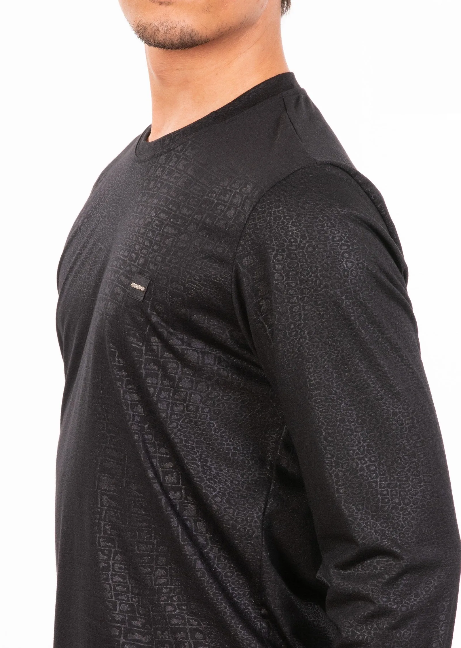 Black Croc Print Long Sleeve Tee