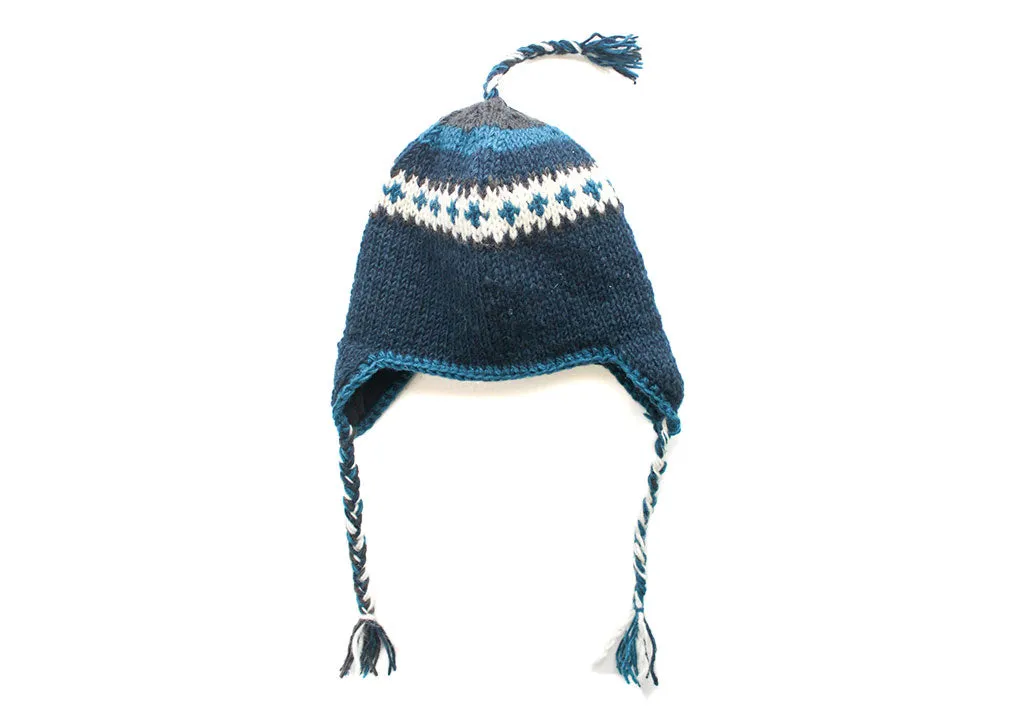 Blue and White Mix Woolen Sherpa Cap