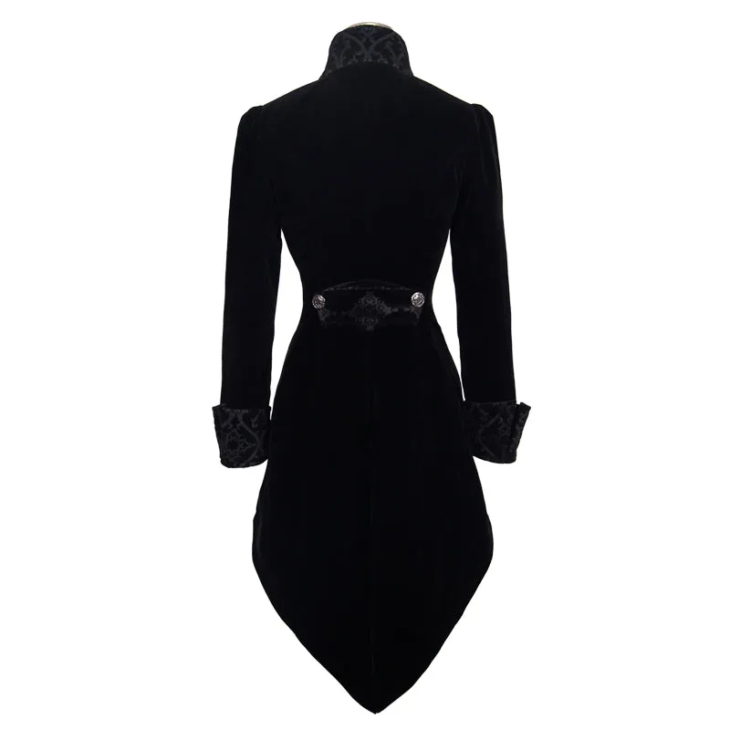 CT02001 gothic ladies embroidered high collar black dovetail velveteen coat