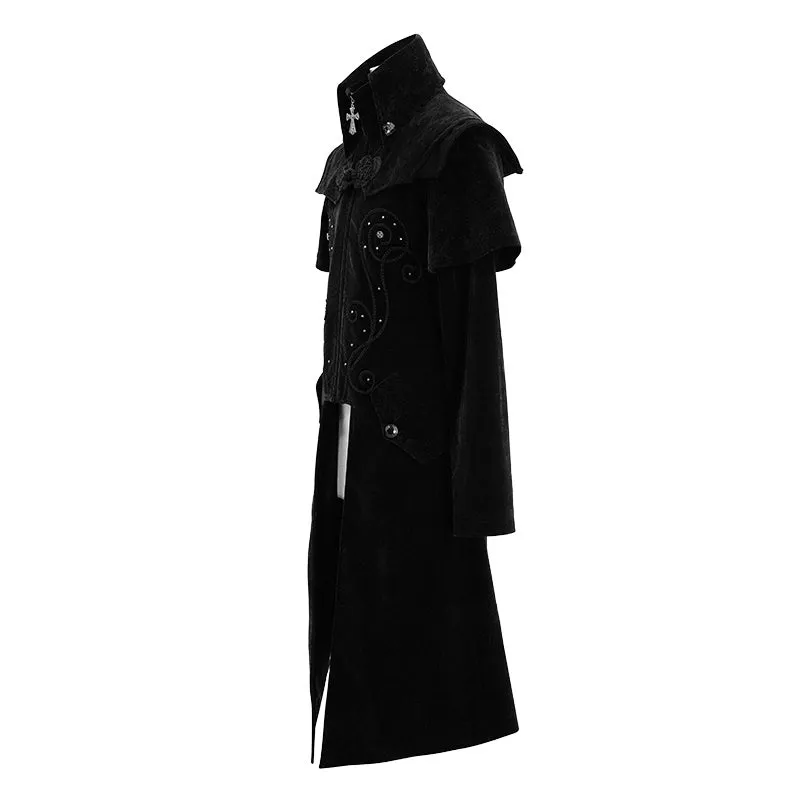 CT13401 Hand-embroidered cape collar black velveteen gothic coat for men