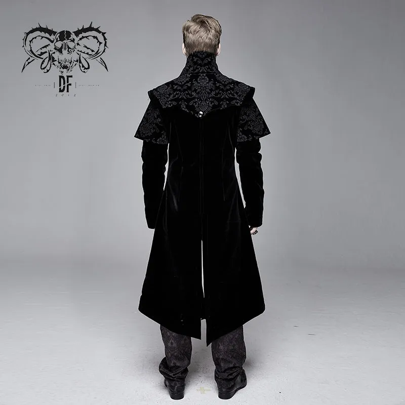 CT13401 Hand-embroidered cape collar black velveteen gothic coat for men