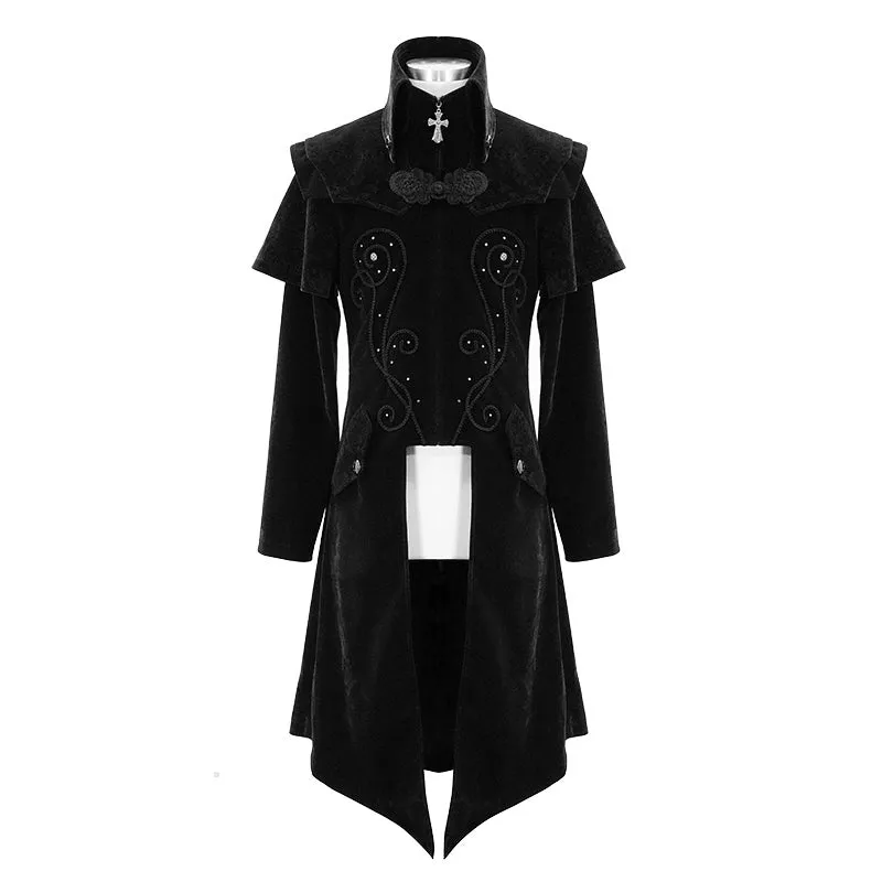 CT13401 Hand-embroidered cape collar black velveteen gothic coat for men