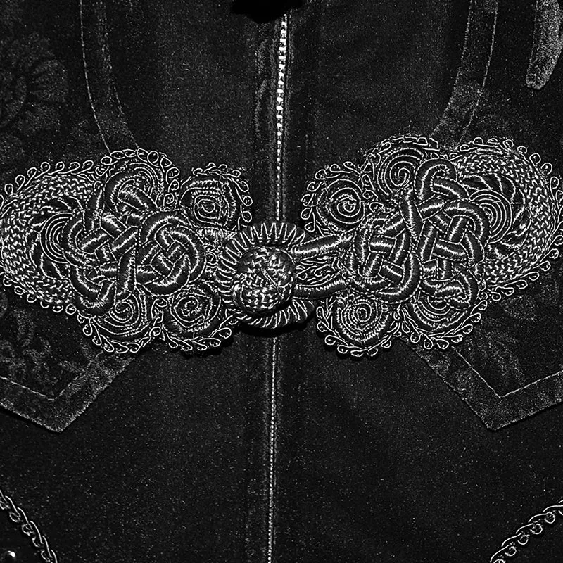 CT13401 Hand-embroidered cape collar black velveteen gothic coat for men