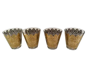 Culver Hollywood Regency Double Old Fashion Glasses (Set of 4)