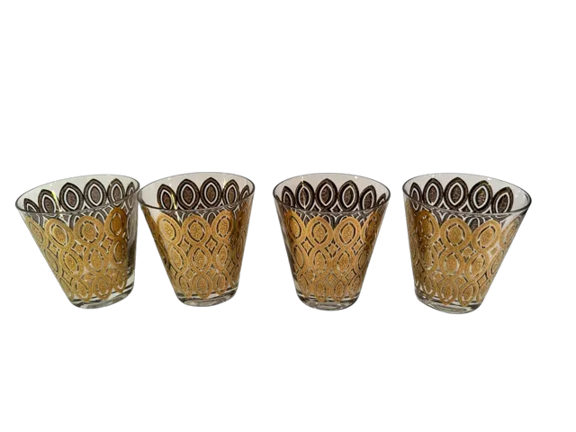 Culver Hollywood Regency Double Old Fashion Glasses (Set of 4)