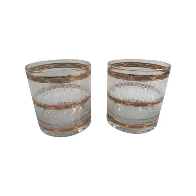 Culver Mid-Century 22-Karat Gold Icicle Old Fashion Glasses (Set of 2)