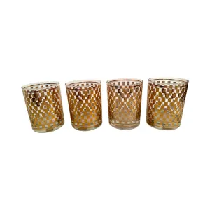 Culver Mid-Century Golden Square Double Old Fashion Glasses (Set of 4)