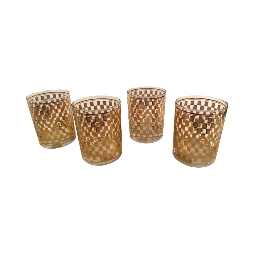 Culver Mid-Century Golden Square Double Old Fashion Glasses (Set of 4)