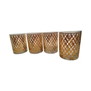 Culver Mid-Century Golden Square Double Old Fashion Glasses (Set of 4)