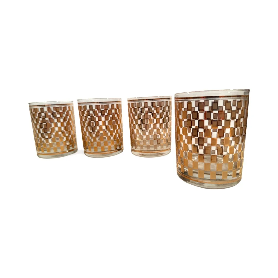 Culver Mid-Century Golden Square Double Old Fashion Glasses (Set of 4)