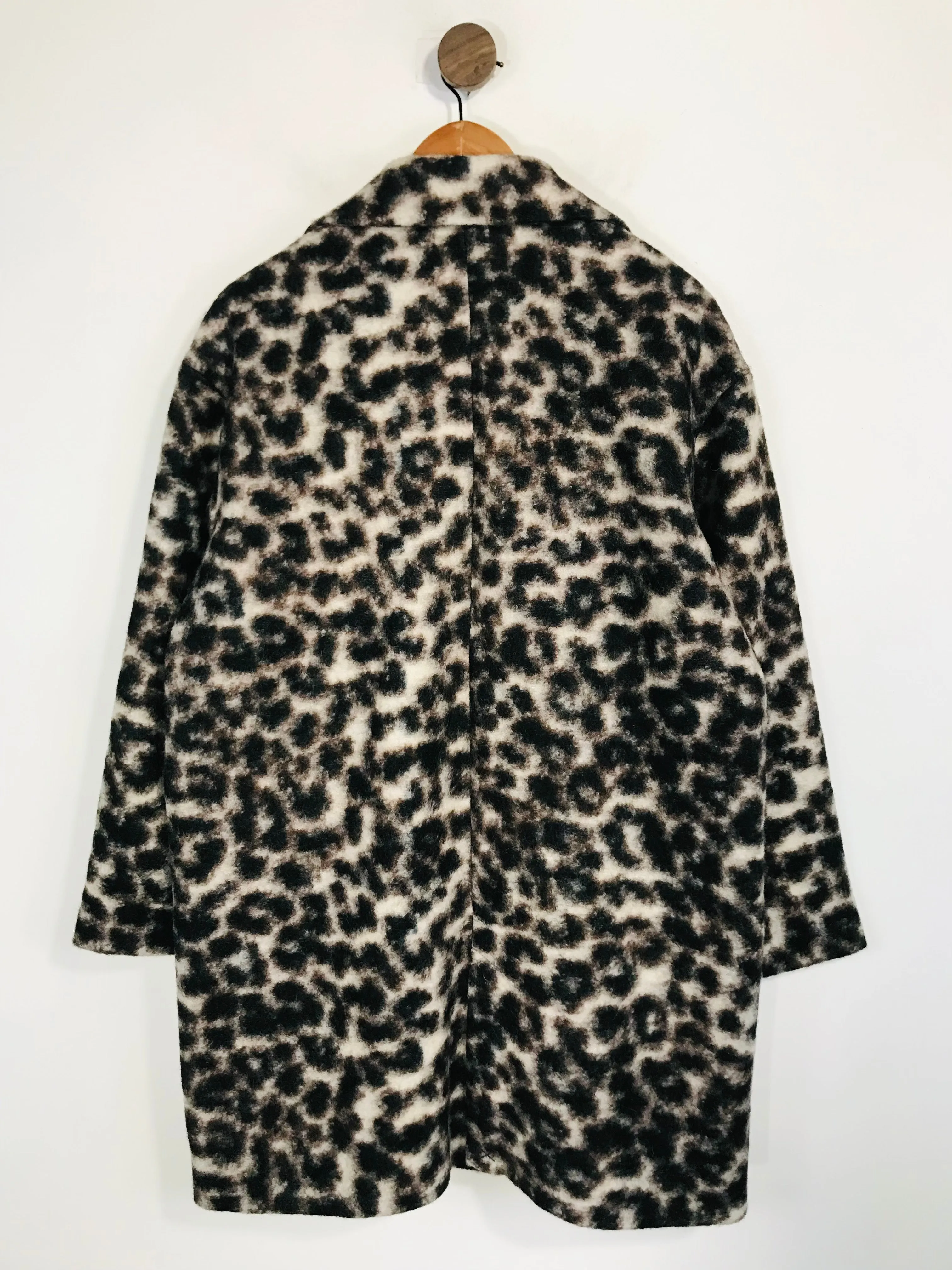 EDC Women's Wool Leopard Print Overcoat Coat | L UK14 | Brown