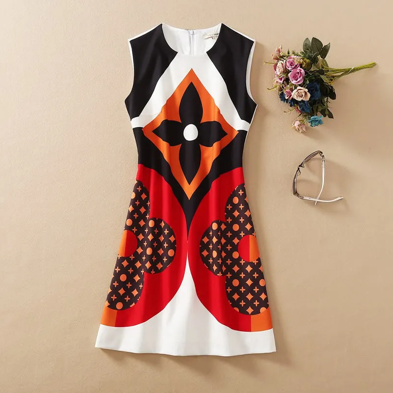 Geometric Flower Print Dress