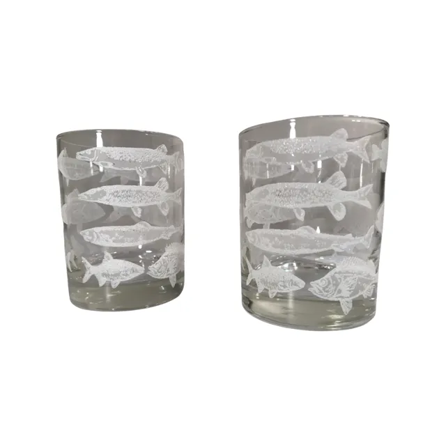 Georges Briard Signed Mid-Century Marine Life Double Old Fashion Glasses (Set of 2)