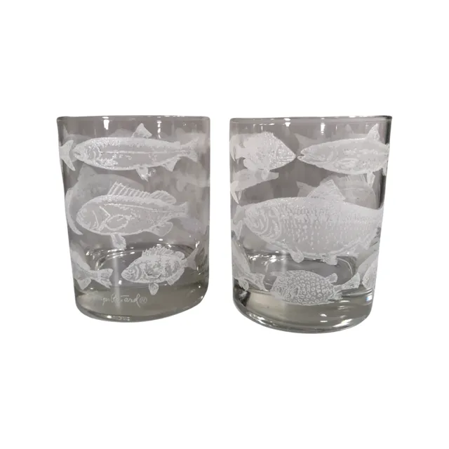 Georges Briard Signed Mid-Century Marine Life Double Old Fashion Glasses (Set of 2)