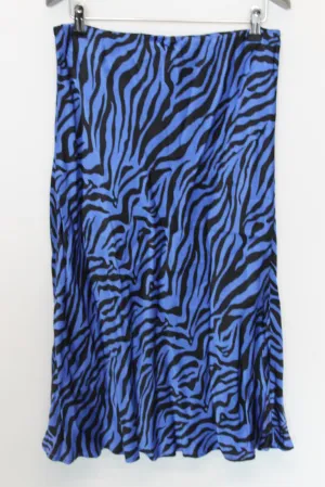 GHOST Ladies Black & Blue Zebra Print Straight Midi Skirt Size M