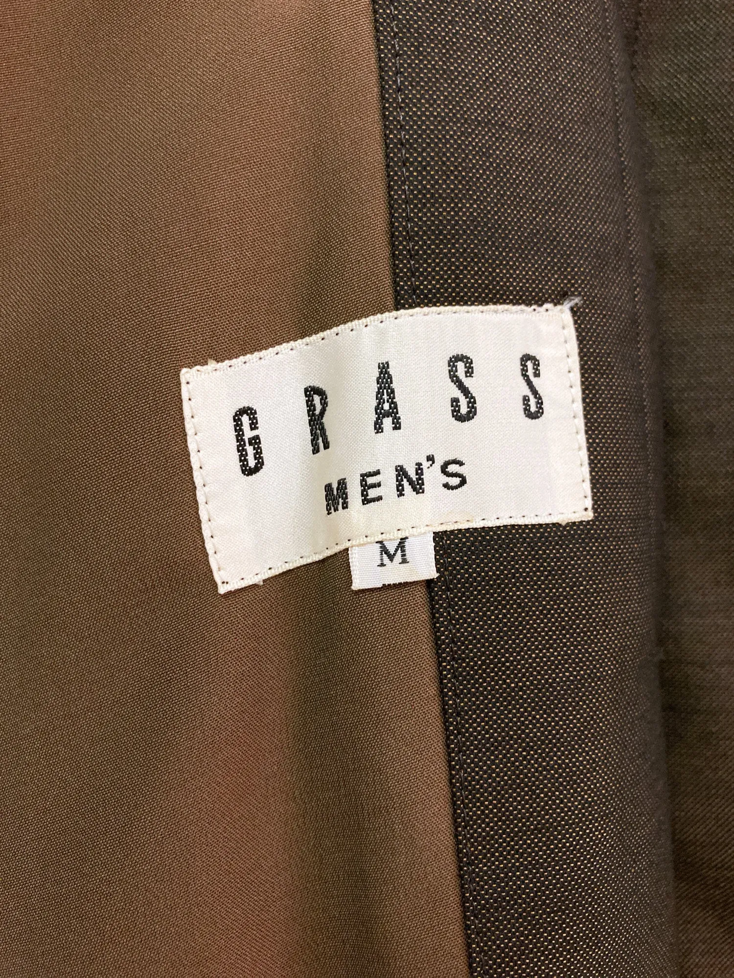 Grass men’s 1980s brown wool silk covered placket mackintosh coat - M L