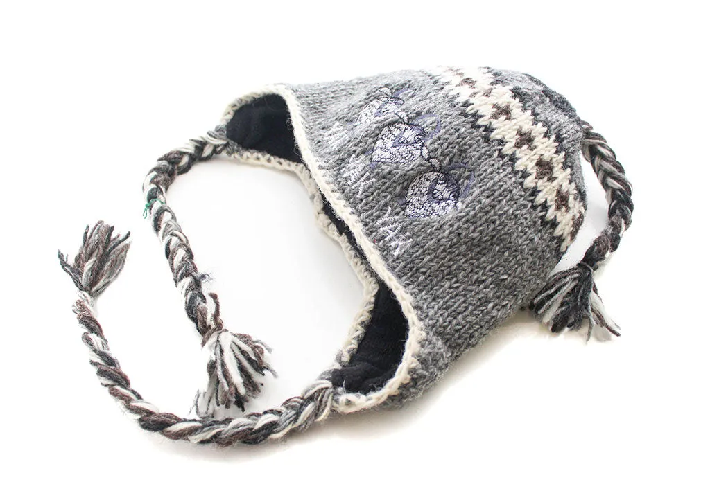 Grey and White Mix Yak Embroidered Woolen Sherpa Cap