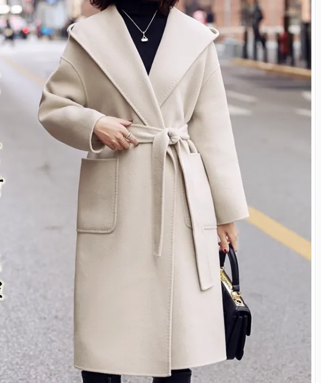 Hooded Women Wool Coat, Long Winter Wool Coat Jacket 0989