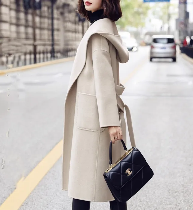 Hooded Women Wool Coat, Long Winter Wool Coat Jacket 0989