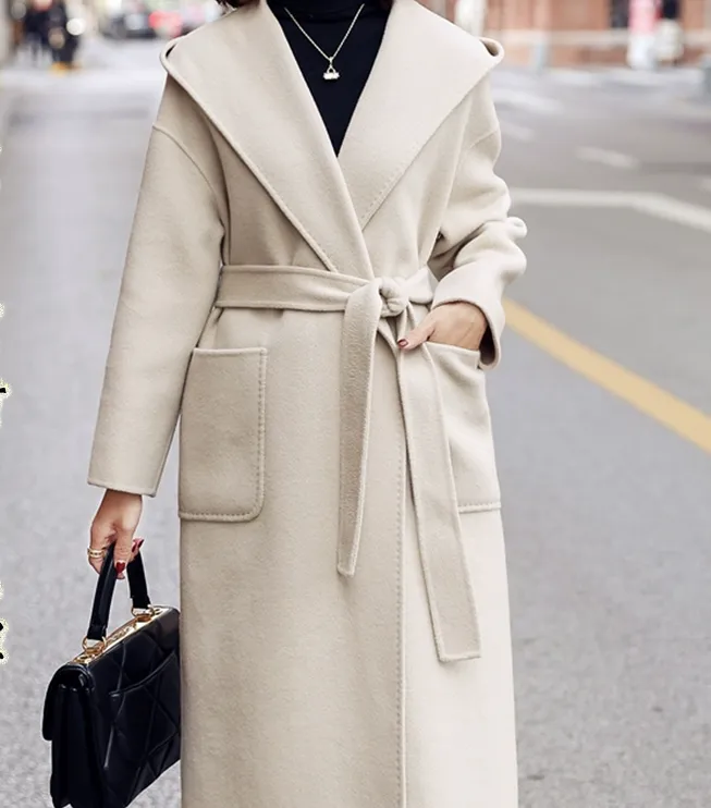 Hooded Women Wool Coat, Long Winter Wool Coat Jacket 0989