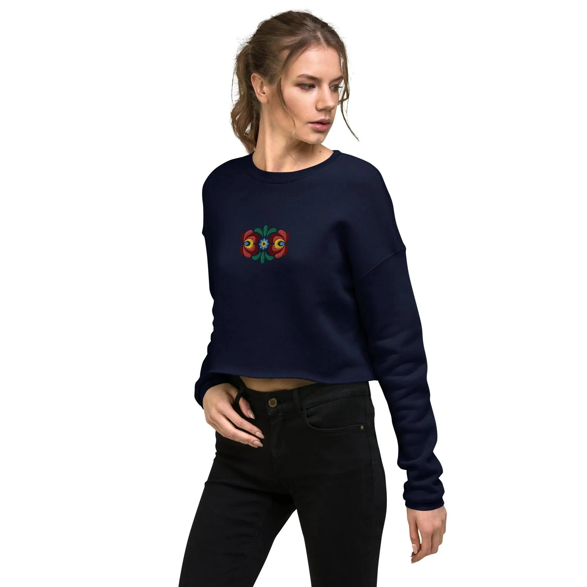 Hungarian Matyó Embroidered Cropped Sweatshirt