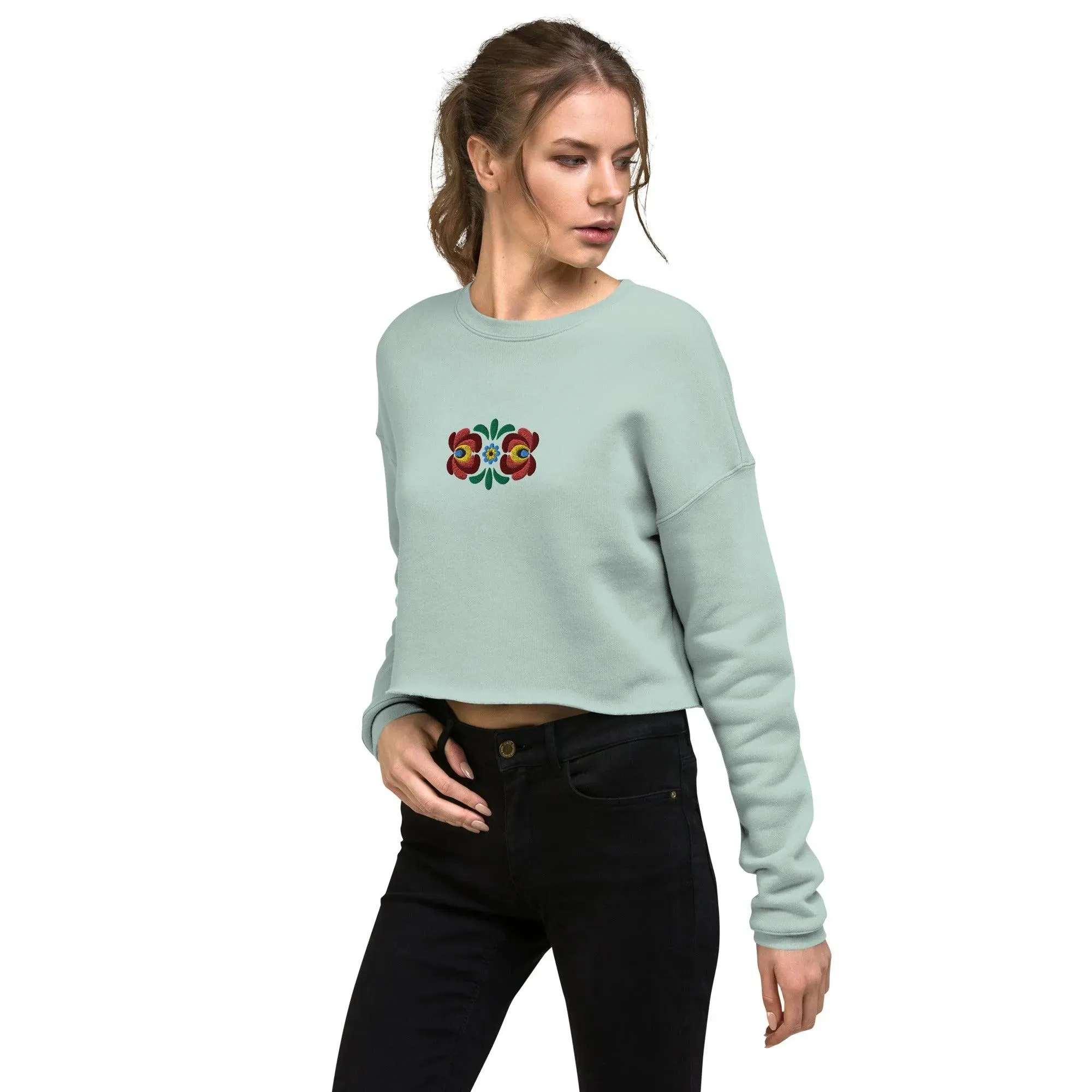 Hungarian Matyó Embroidered Cropped Sweatshirt