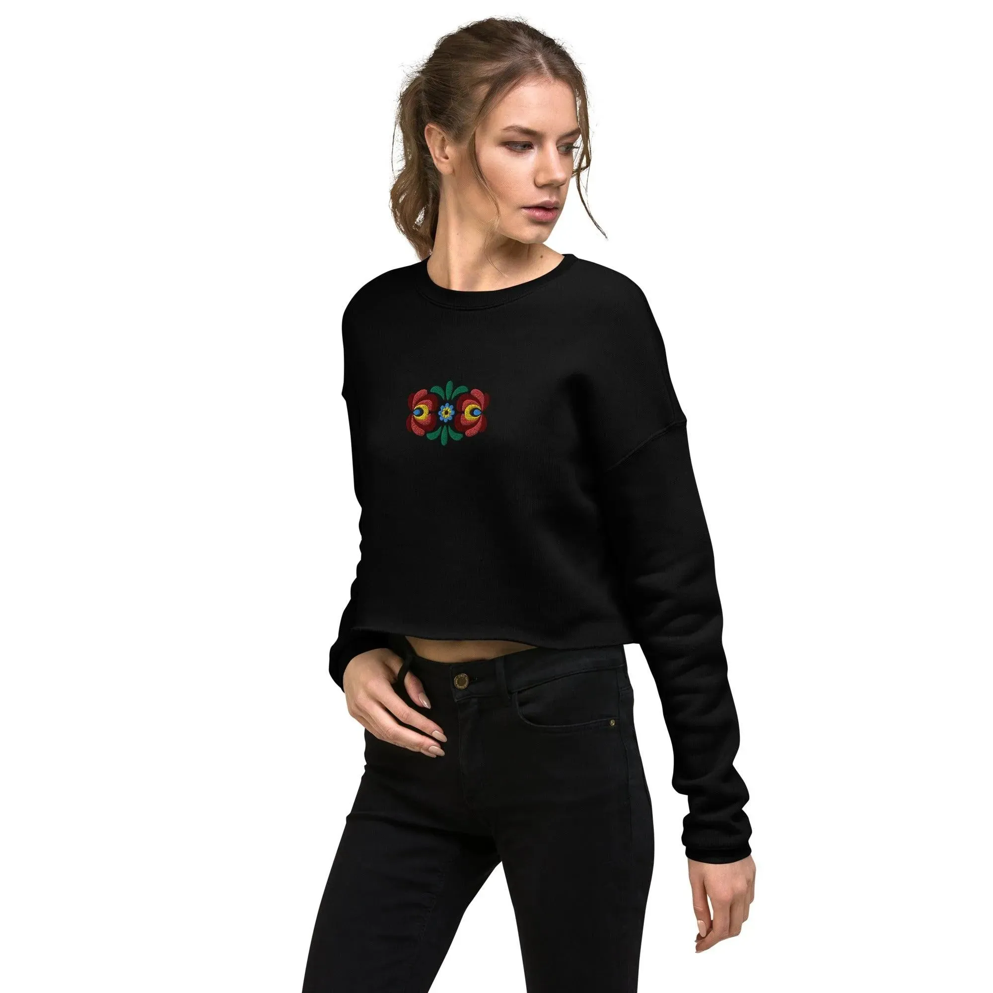 Hungarian Matyó Embroidered Cropped Sweatshirt