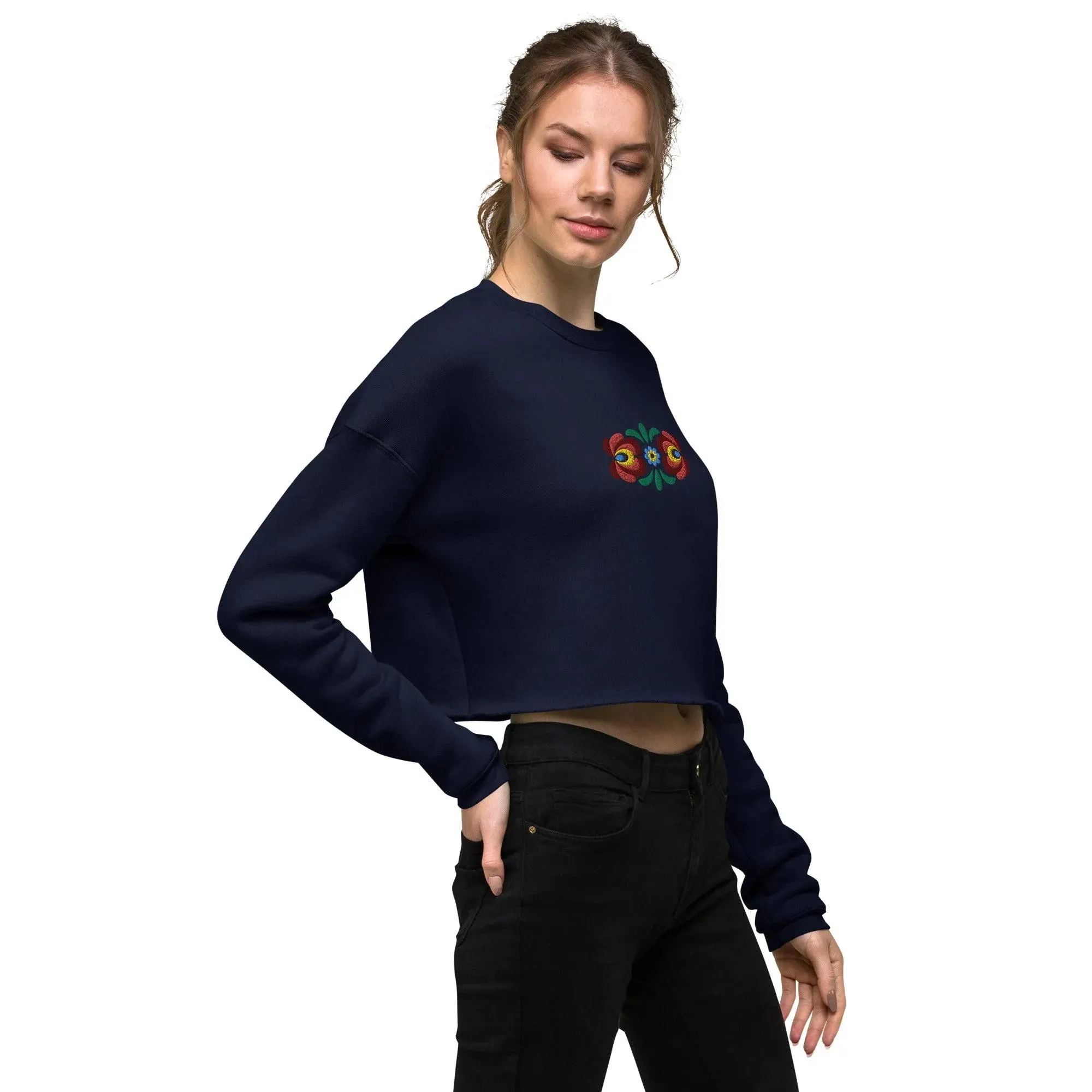 Hungarian Matyó Embroidered Cropped Sweatshirt