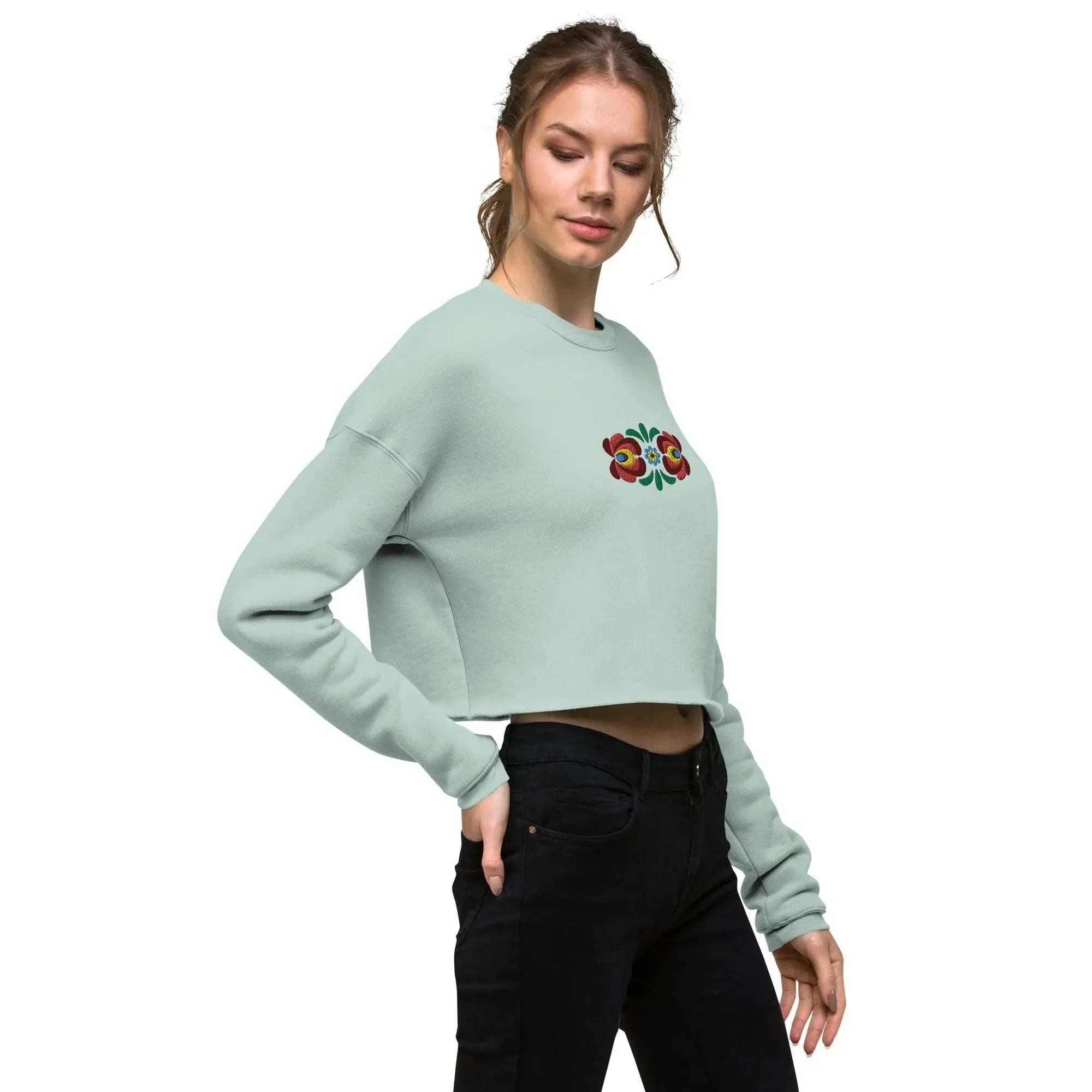 Hungarian Matyó Embroidered Cropped Sweatshirt