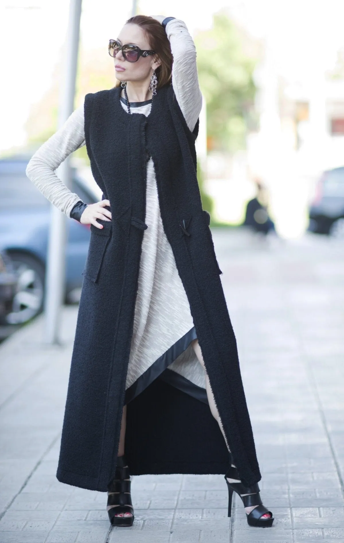 IRENE Sleeveless Long Wool Vest