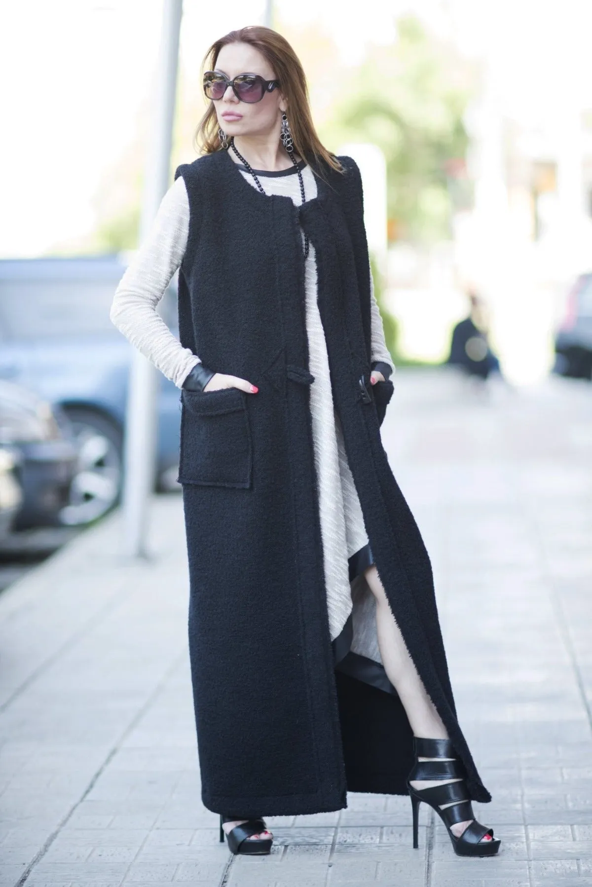 IRENE Sleeveless Long Wool Vest