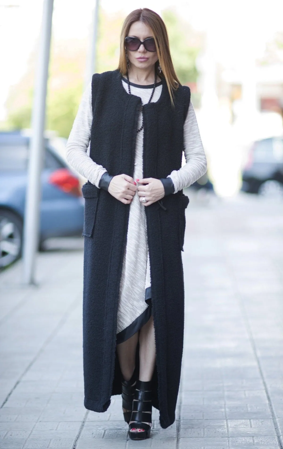 IRENE Sleeveless Long Wool Vest