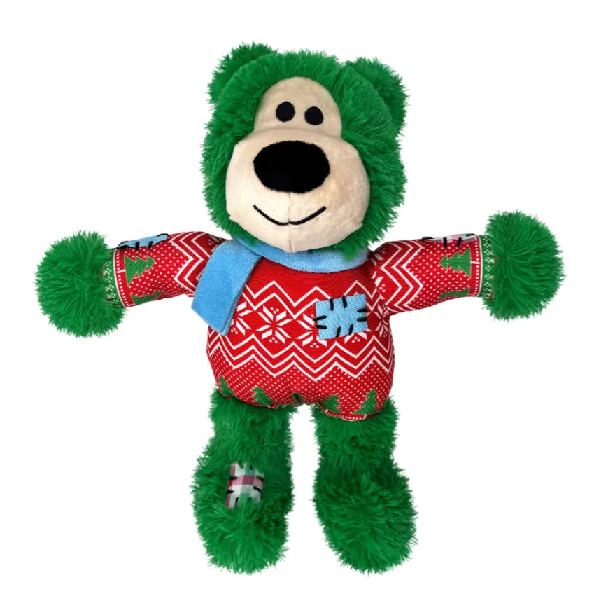 KONG Christmas Holiday Wild Knots Bear - Snuggle Plush Dog Toy - Sm/Med