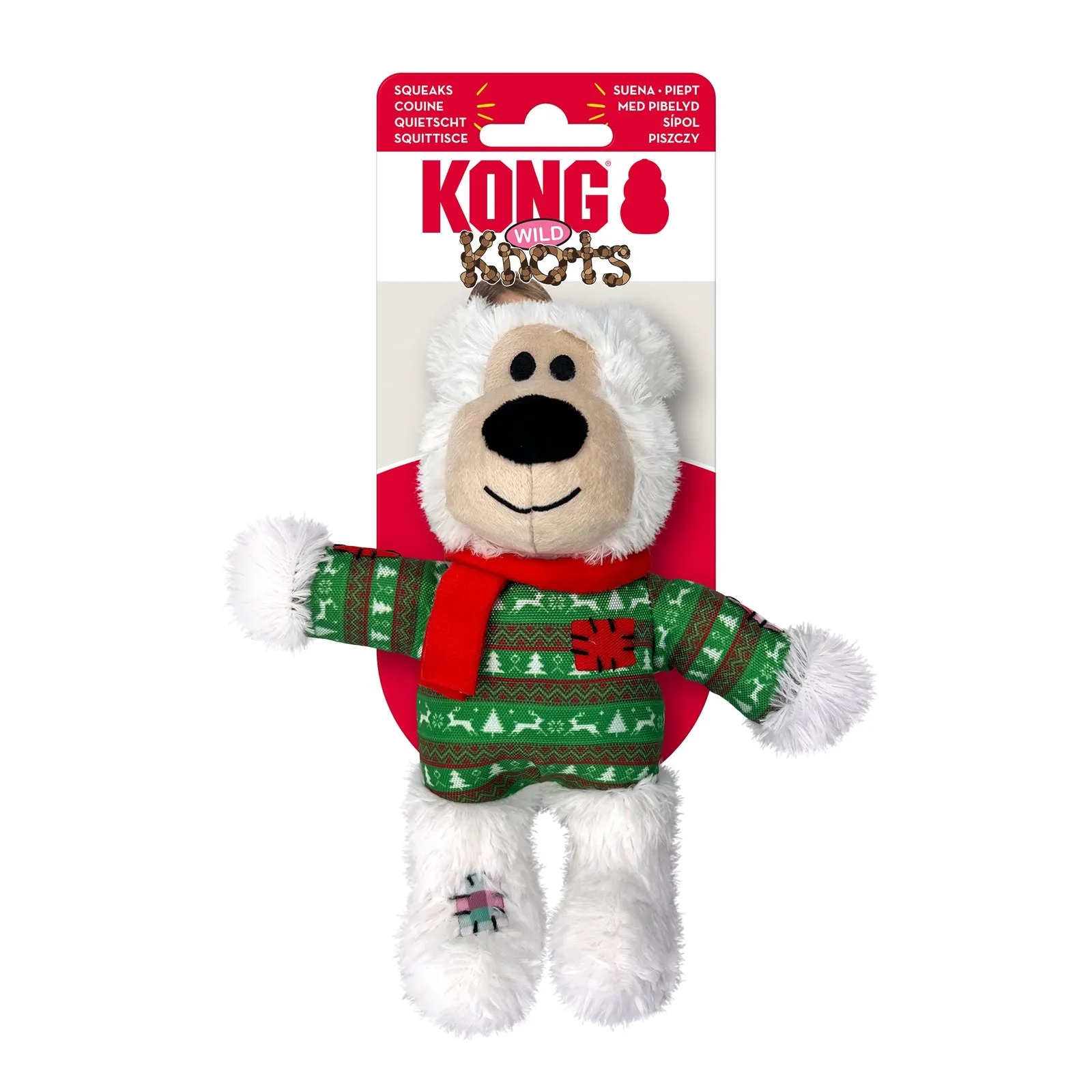 KONG Christmas Holiday Wild Knots Bear - Snuggle Plush Dog Toy - Sm/Med