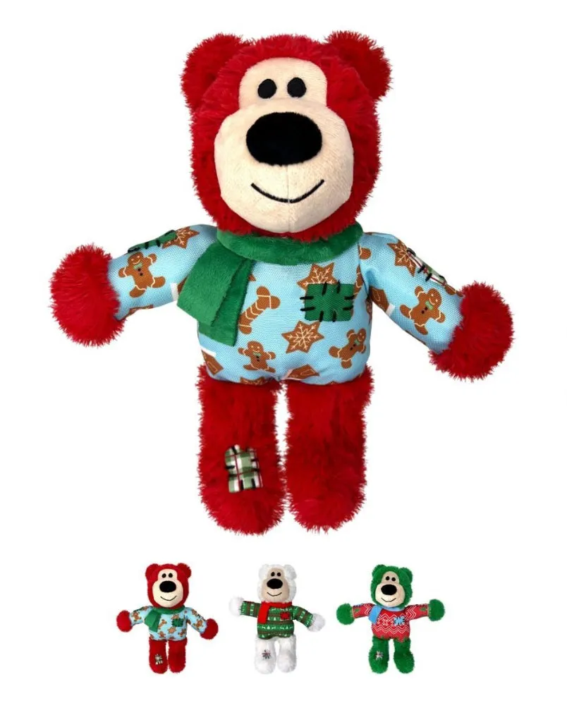 KONG Christmas Holiday Wild Knots Bear - Snuggle Plush Dog Toy - Sm/Med