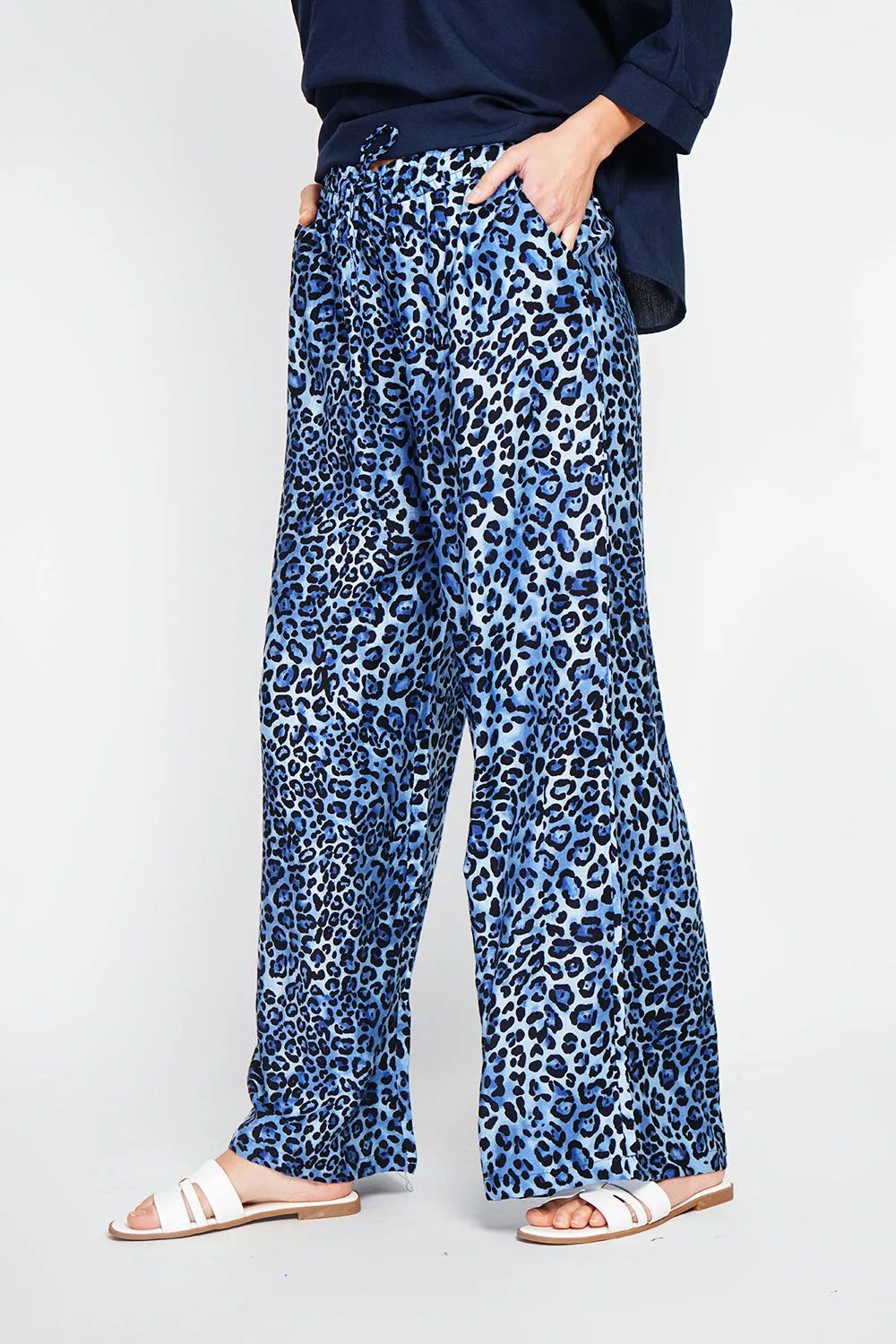 Leopard High Waist Drawstring Pants with Pockets