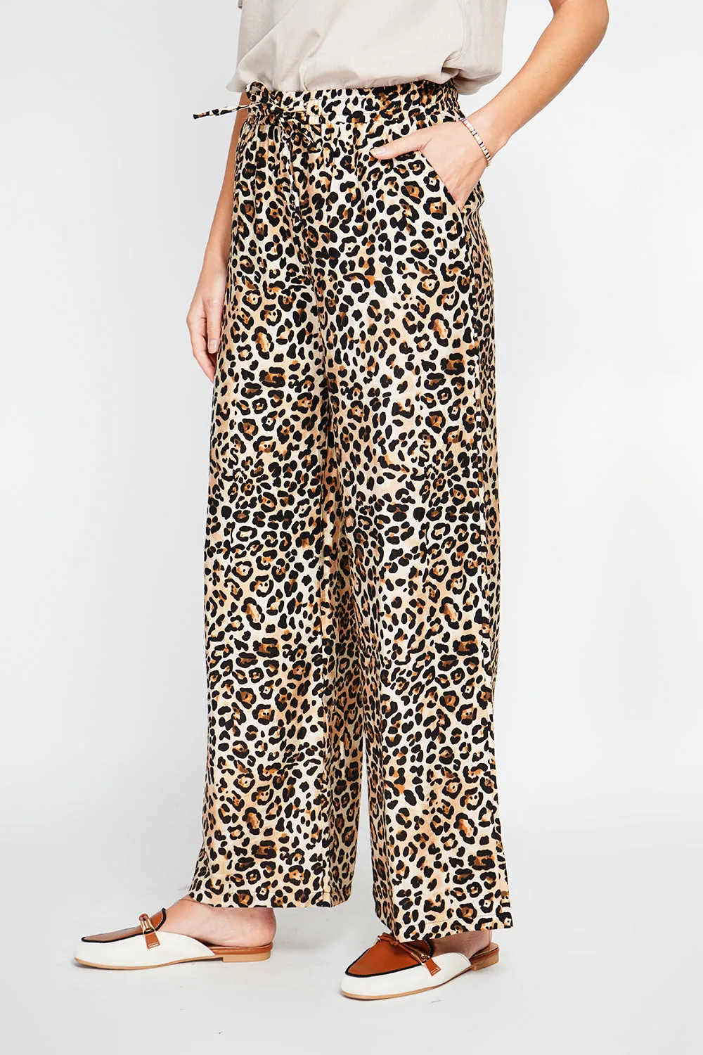 Leopard High Waist Drawstring Pants with Pockets