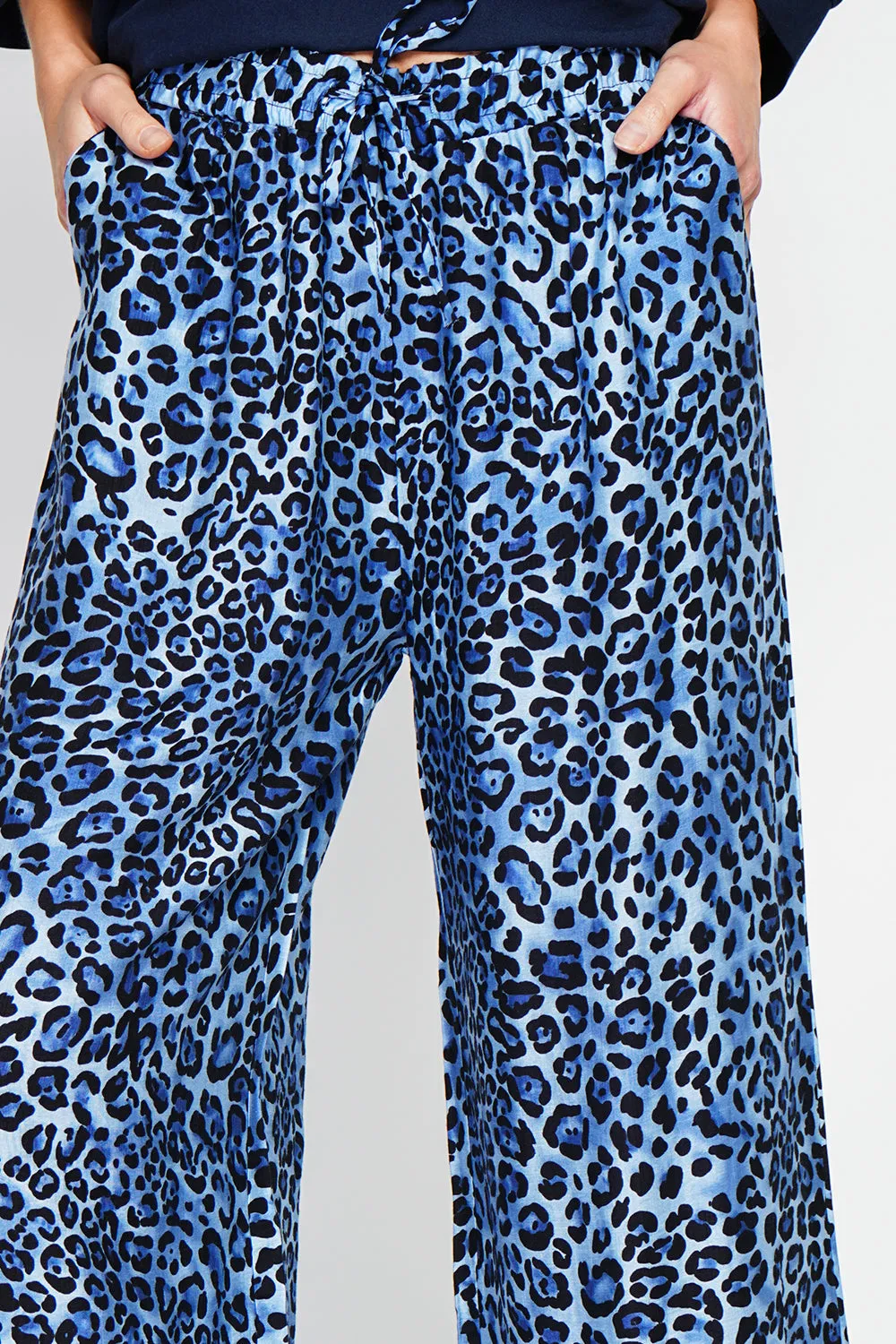 Leopard High Waist Drawstring Pants with Pockets