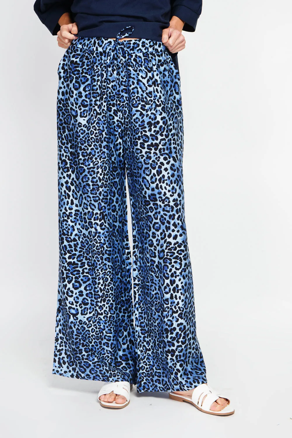 Leopard High Waist Drawstring Pants with Pockets