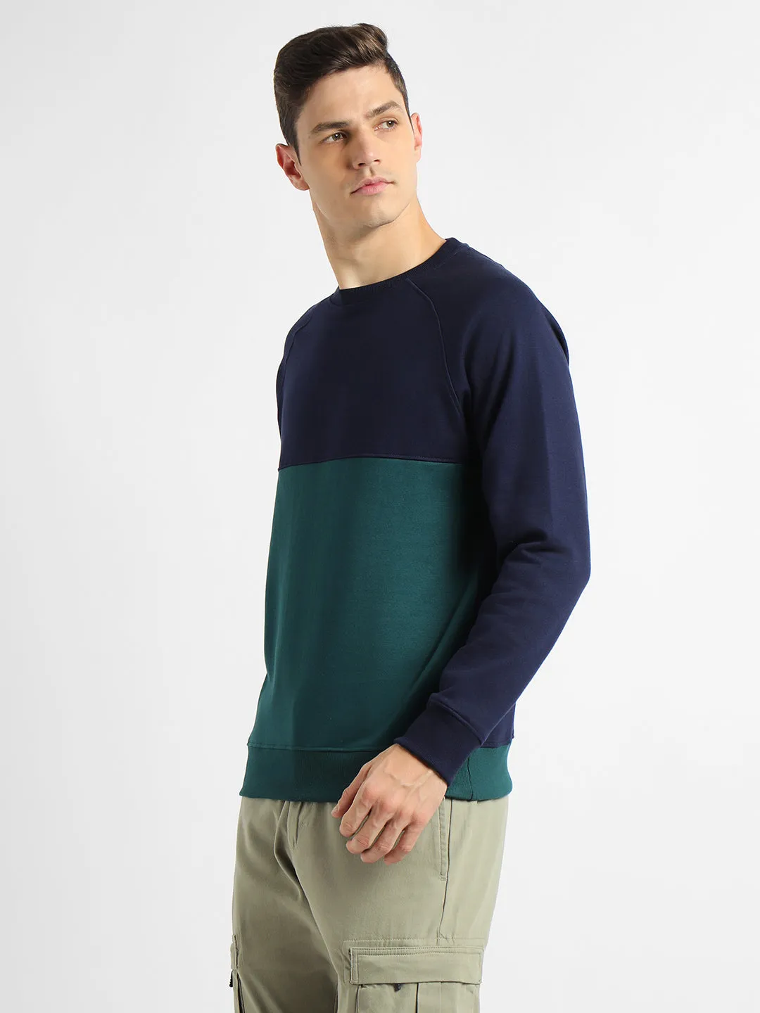 Men's Mock Neck Regular Fit Colourblock Navy Sweatshirt